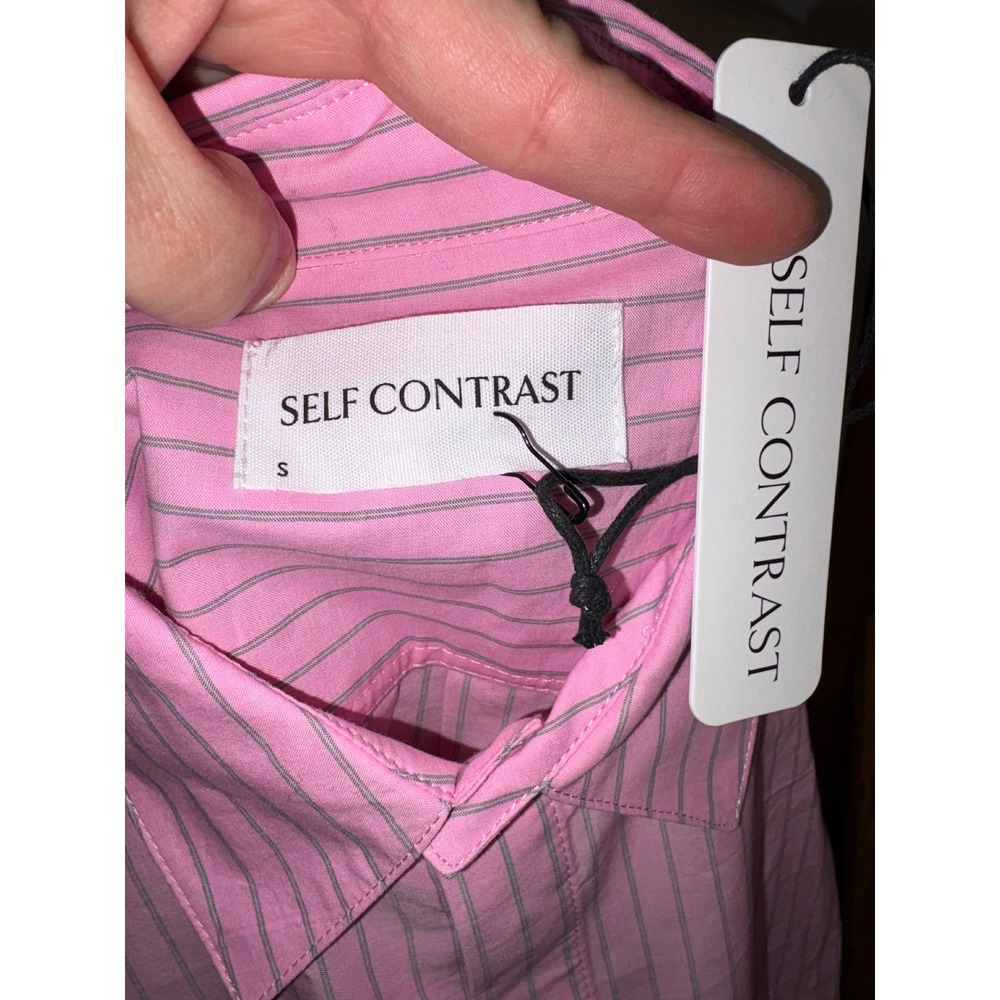 Self Contrast Pink Striped Back Cutout oversized Button Down Shirt 100% Cotton - Picture 5 of 9
